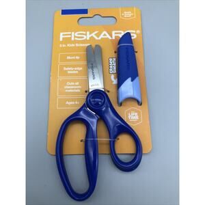 Fiskars Rounded-tip Kids Scissors 5 in with Sheath Eraser Blue Safety Blades NEW